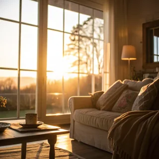 Warm morning light through a window in a calm room